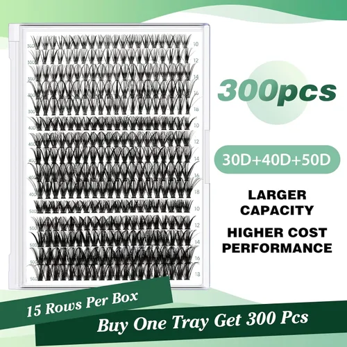Miniatura 53 de Extensiones de racimos de pestañas 300 piezas, pestañas individuales 40D 0.07D rizado 11mm, para colocar en casa, bandeja grande de volumen