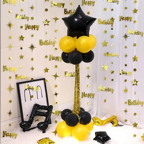 Miniatura 3 de Decoraciones doradas de feliz cumpleaños con diseño de círculos de feliz cumpleaños, guirnalda de estrellas centelleantes metálicas, para colgar