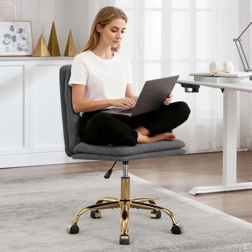 Miniatura 11 de Silla de oficina en casa sin brazos de tela, moderna silla de escritorio ergonómica con respaldo alto con ruedas, silla giratoria de altura