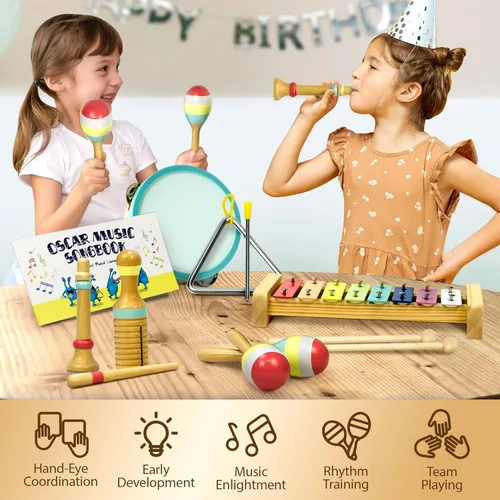 Miniatura 6 de MINIARTIS Juego de instrumentos musicales para bebés – Juguetes musicales Montessori para niños pequeños de 1 a 3 años Xilófono bohemio moderno