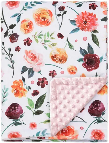 Miniatura 8 de BORITAR Manta de bebé para niñas, súper suave de doble capa de minky con respaldo punteado, manta azul oscuro con estampado floral de belleza, 30 x