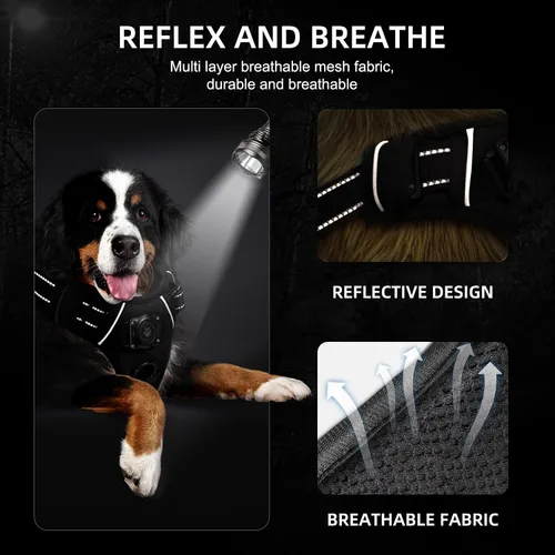 Miniatura 5 de AirTag - Arnés para perro, chaleco integrado para perro con soporte 100 % impermeable, arnés reflectante sin tirones y estrangulamiento para perro