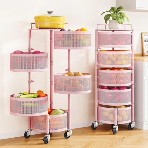 Miniatura 10 de SNTD Cesta de frutas y verduras para cocina con tapa superior de metal, carrito de almacenamiento giratorio de 5 niveles para papa, cebolla, pan