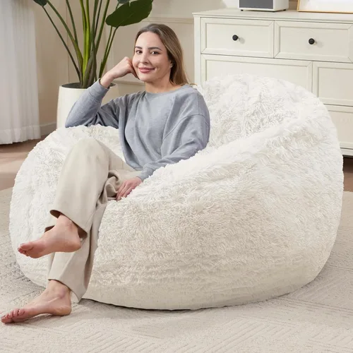 Miniatura 37 de Bean Bag Cover (No Filler) Soft Faux Fur Stuffed Animal Bean Bag Storage, Fluffy Plush Bean Bag Chair Cover Washable, Comfy Bean Bag Covers for Dark