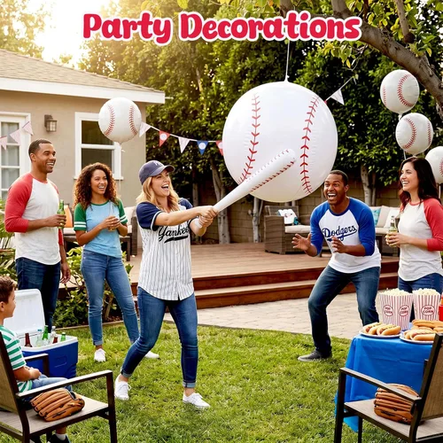 Miniatura 5 de Shindel Pelota inflable gigante de béisbol de 27 pulgadas, para decoraciones de fiestas temáticas de béisbol y decoración de cumpleaños, juguetes
