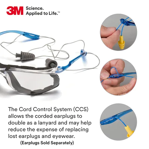 Miniatura 4 de 3M Anteojos de seguridad, Virtua CCS, ANSI Z87, antivaho, lentes espejados para interiores y exteriores, marco azul, sistema de control de tapones