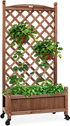 Best Choice Products - Caja de plantación de madera de 48 pulgadas con enrejado de diamante, cama de jardín elevada móvil para plantas trepadoras