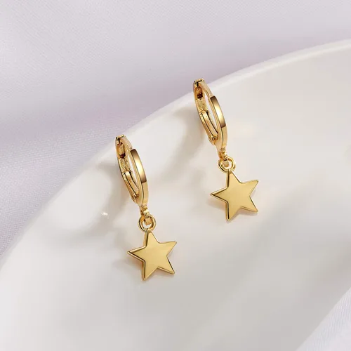 Miniatura 6 de SANNYRA Aretes de aro para mujer, chapados en oro de 14 quilates, circonita cúbica, luna, estrella, rayo, mal de ojo, aretes colgantes para mujer