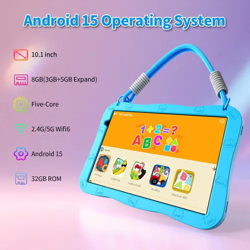 Miniatura 6 de Tablet infantil de 10 pulgadas con funda de cordón, tabletas Android 15 para niños de 3 a 12 años, almohadilla educativa de 32 GB para niños Azul