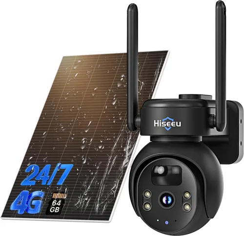 Miniatura 8 de Hiseeu - Cámara de seguridad celular 4G LTE con energía solar, cámara de seguridad inalámbrica para exteriores sin WiFi, 24/7, detección de blanco-1