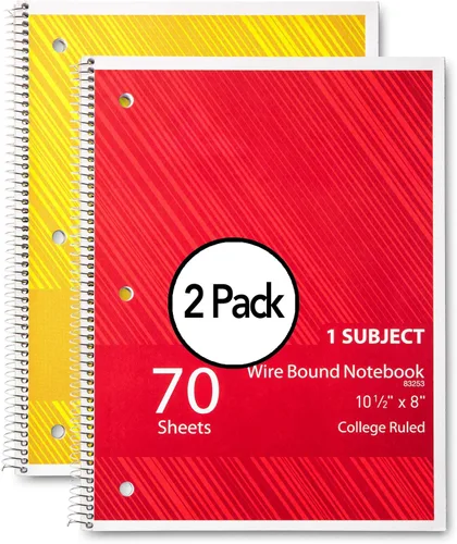 Cuaderno de espiral, 70 hojas con rayas universitarias de 1 materia, cuaderno de notas escolares encuadernado en espiral, papel rayado, suministros