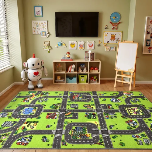 Miniatura 5 de Terrug Alfombra infantil para sala de juegos, antideslizante, lavable, mapa educativo de la ciudad para el aula, alfombra