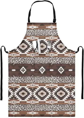 Miniatura 34 de GIFTPUZZ Delantal de chef para mujer con lazo largo y bolsillo frontal con correas