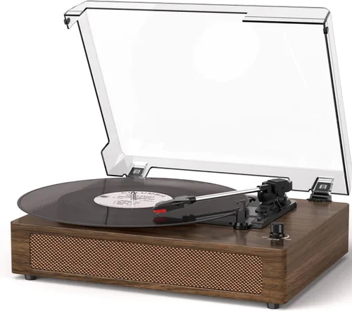 Miniatura 10 de Tocadiscos de vinilo con Bluetooth y altavoces estéreo integrados, tocadiscos vintage de 3 velocidades con parada automática, salida RCA y entrada