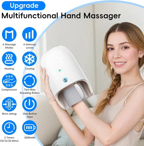 Miniatura 2 de NOWWISH Masajeador de manos con calor y compresión, masajeador eléctrico inalámbrico para artritis y alivio del túnel carpiano, 6 modos y 6