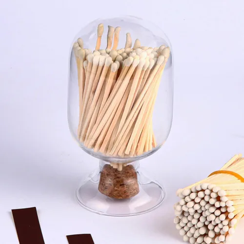 Cerillas blancas incluidas (100 piezas), portacerillas de vidrio con encendedor, campana de vidrio para cerillas con encendedor, cerillas largas de