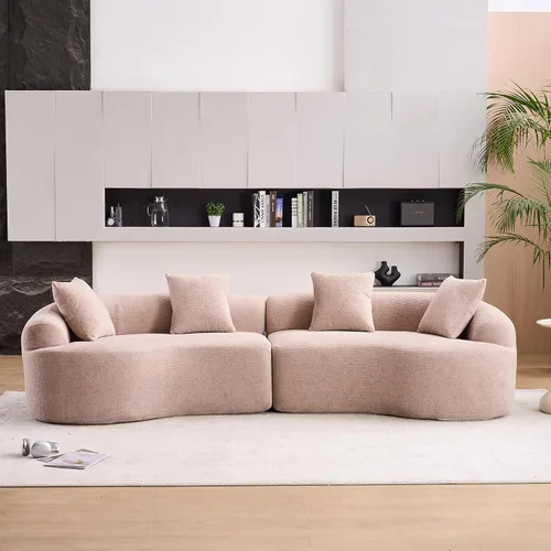Sofá modular curvado de 110 pulgadas para sala de estar, moderno sofá modular de felpa de felpa de gran tamaño con asiento profundo comprimido sin