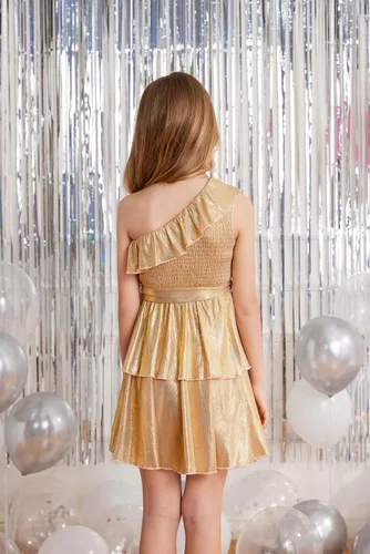 Miniatura 5 de Danna Belle Vestido de fiesta de verano para niñas, con un hombro, volantes, escalonado, ropa de regalo, tallas 5-14