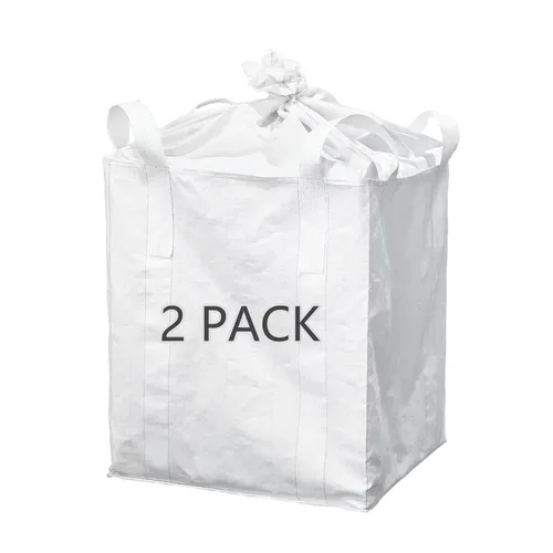 FIBC Bolsas a granel, paquete de 2, 1 tonelada, 35 x 35 x 43 pulgadas | Polipropileno tejido, 4 ojales de elevación, parte superior de lona, bolsas