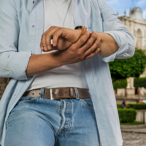 Miniatura 7 de Hide & Drink, Cinturón de cuero de grano completo de doble hilera para hombre, estilo occidental, accesorio casual de vaquero, hecho a mano