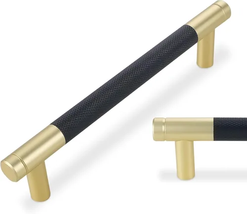 Miniatura 33 de Paquete de 10 tiradores para gabinete de cocina, tiradores mate negro y bronce champán, tiradores de cajón estriados negros, herrajes de cocina