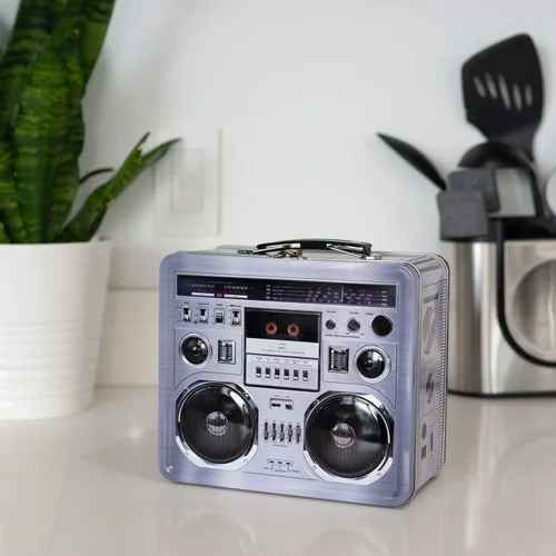 Miniatura 5 de Lonchera retro Boombox Radio – Mercancía inspirada en los años 80 – Accesorios de disfraces novedosos y contenedor de almacenamiento – Regalos