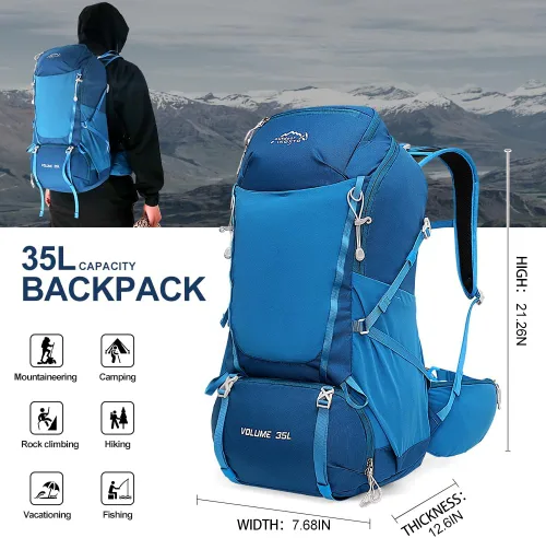 Miniatura 4 de INOXTO - Mochila de senderismo de 35 litros con vejiga de 3 litros, mochila de campamento con cubierta impermeable para lluvia para hombres, mochila