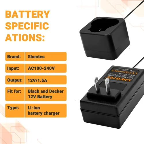 Miniatura 4 de Shentec Cargador de batería de iones de litio de 12 V compatible con Black and Decker 12V BL1110 BL1310 BL1510 LB12 LBX12 LBXR12 estilo Pod