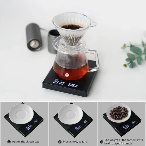 Miniatura 8 de Báscula de Café TIMEMORE Basic 2.0, Báscula Electrónica de Espresso con Temporizador, 2000 Gramos y Tasa de Flujo de Agua con Función de Negro