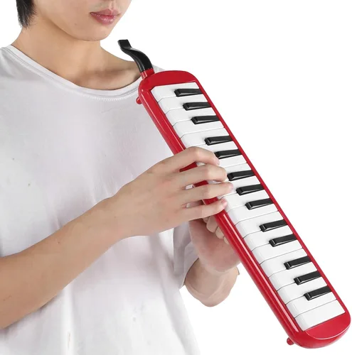 Miniatura 5 de Melódica para principiantes de 32 llaves, portátil con bolsa de transporte, boquilla de corneta, entrenamiento musical para niños, rojo