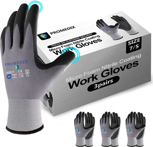 PROMEDIX P Guantes de trabajo recubiertos de nitrilo,Guantes de trabajo de seguridad de microespuma para hombre,Guantes de nylon y spandex de punto