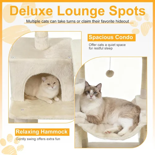 Miniatura 3 de DORTALA Árbol para gatos de interior, torre para gatos de 58 pulgadas de alto con percha superior, condominio, hamaca, postes rascadores de sisal, 3