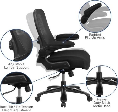 Miniatura 12 de Flash Furniture Silla giratoria grande y alta para oficina y juegos con soporte lumbar y espalda, silla de oficina ergonómica de malla con Tela