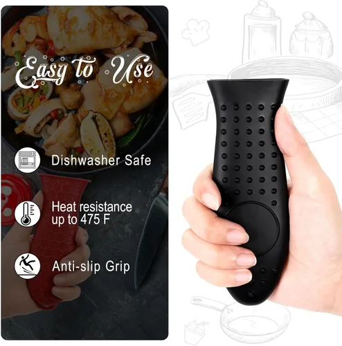 Miniatura 3 de Joyhalo Fundas para mango de sartén de hierro fundido, paquete de 6, resistentes al calor, fundas de silicona para mango de olla, color negro