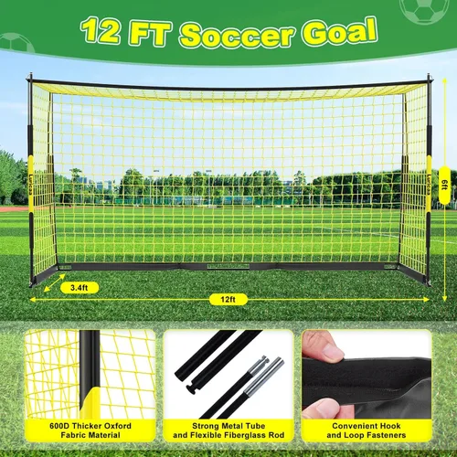 Miniatura 2 de Portería de fútbol plegable, 12×6 pies / 16×7 pies. Portería de fútbol portátil para el patio trasero, con configuración rápida, incluye 1 bolsa