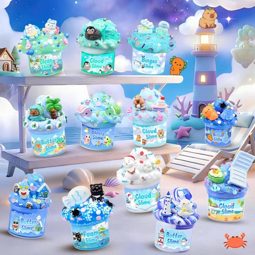 Miniatura 8 de Paquete de 12 slimes, kit de limo azul, limos de mantequilla transparentes, slime de nube, kit de bricolaje esponjoso para niñas y niños, regalos
