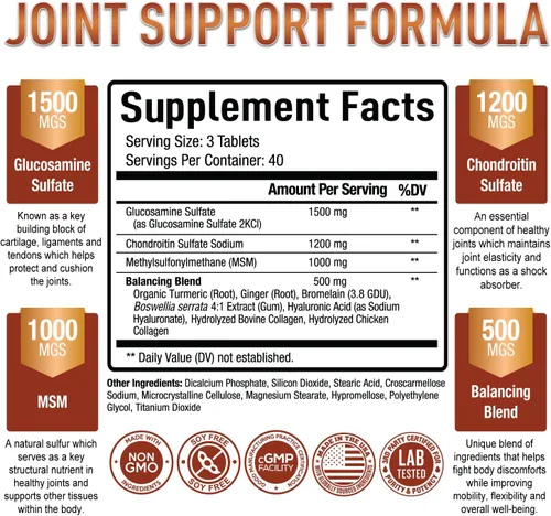 Miniatura 2 de Purely Optimal Suplemento MSM de glucosamina condroitina con cúrcuma y boswellia - Suplemento para articulaciones de sulfato de glucosamina
