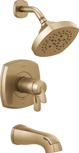 Delta Faucet Stryke Serie 17T Gold Thermostatic H2Okinetic - Grifo de bañera y ducha, kit de moldura de válvula, mango de ducha, kit de molduras de