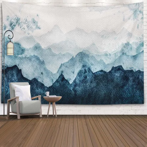Miniatura 41 de EMMTEEY Tapiz de pared con bosque - Árbol de pino verde y niebla, arte de pared natural, 80x60 pulgadas, tapiz grande de estilo bohemio para sala