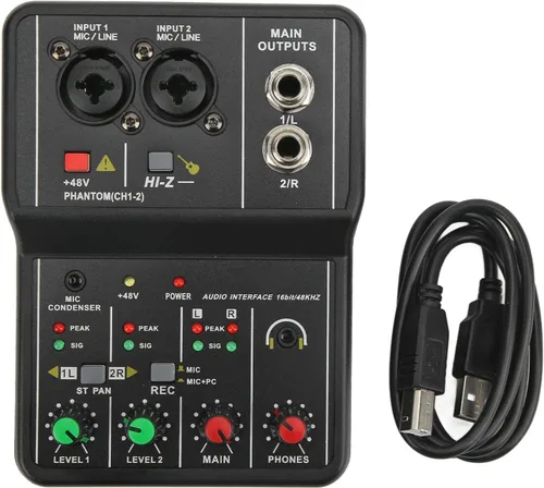Miniatura 6 de Mezclador de dos canales más barato, mezclador de sonido pequeña interfaz de grabación de audio, 2 canales mezclador de audio USB 48V Power Compact