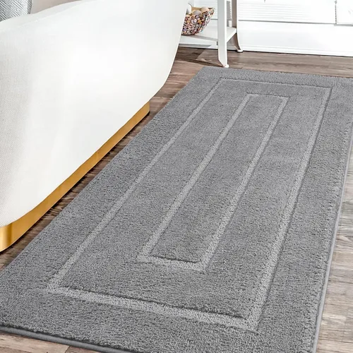 Miniatura 2 de HOMORE Alfombra de baño gris de 24 x 60 pulgadas, suave, absorbente, alfombra de pasillo de baño lavable, alfombras largas antideslizantes