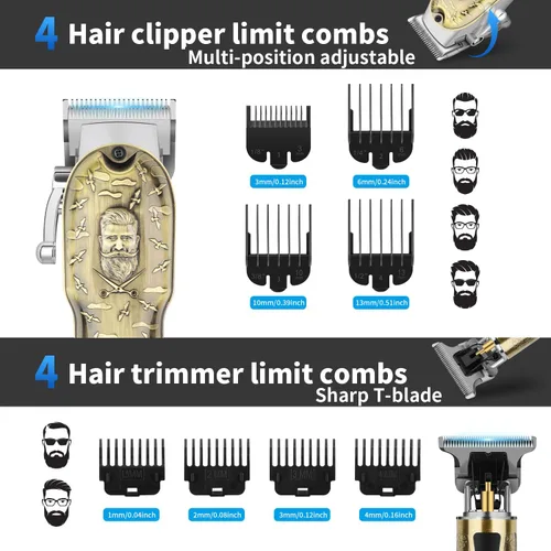 Miniatura 2 de HIENA PRO Cortadora de pelo para hombres profesionales, juego de cortadora de pelo inalámbrica y cuchilla en T, afeitadora eléctrica, afeitadora