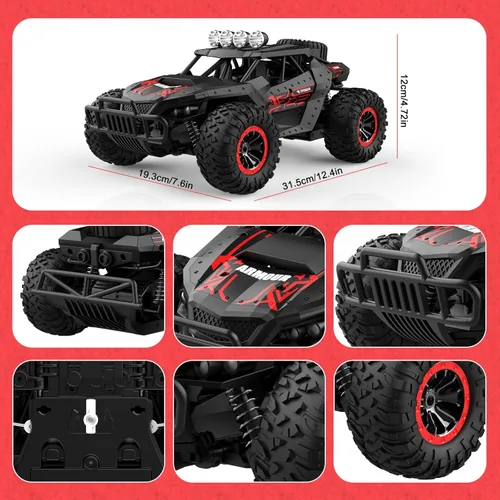 Miniatura 7 de Coche de control remoto de 2.4 GHz de alta velocidad 15.5 mi/h, auto RC todoterreno 1:16, dos baterías recargables y más de 70 minutos de tiempo