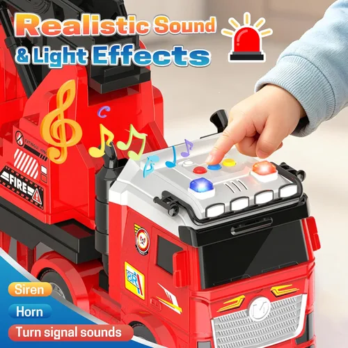 Miniatura 5 de Camión de bomberos extra grande para niños, escalera extensible de 27 pulgadas, rotación de 180°, camiones de bomberos ligeros y con sonido