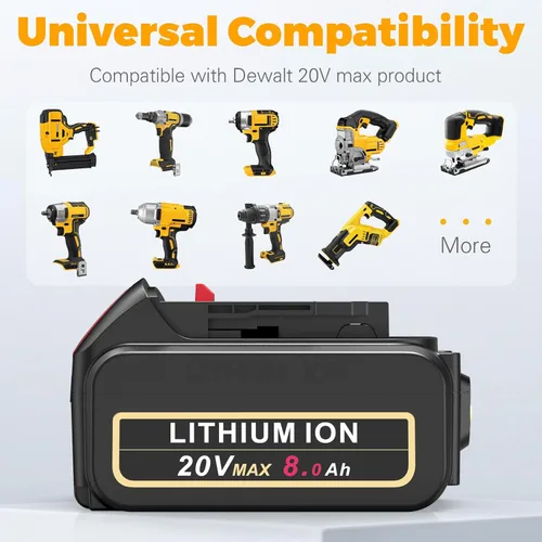 Miniatura 5 de Labtec Paquete de 2 baterías de repuesto de 8.0Ah 20V Max compatibles con herramientas Dewalt 20V XR, reemplazo DCB206 DCB200 DCB204 DCB201 DCB207