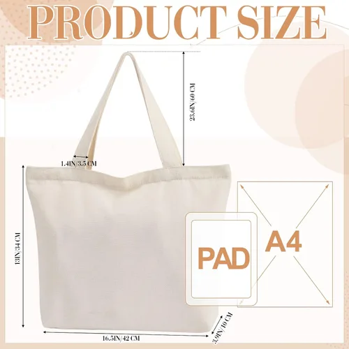 Miniatura 2 de Epakh - Bolsa de lona con cremallera, reutilizable en gran cantidad, grande, de algodón en blanco para compras de comestibles para mujeres, hombres