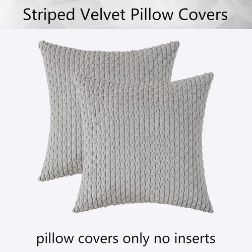 Miniatura 6 de Kevin Textile - Juego de 2 fundas de almohada decorativas de pana de 22 x 22 pulgadas, suaves, estilo bohemio, a rayas, decoración moderna del hogar