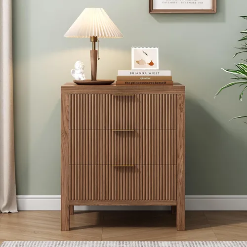Miniatura 10 de Mesita de noche con almacenamiento, mesitas de noche de madera estilo granja con 3 cajones, mesita de noche estilo bohemio alta para dormitorio