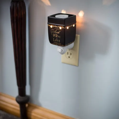 Miniatura 4 de Elanze Designs - Vela eléctrica de cerámica eléctrica con calentador de aceite con texto en inglés “Faith Hope Love 1 Corinthians 13:13