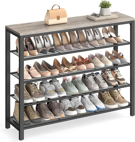 Miniatura 14 de VASAGLE Zapatero de 4 niveles, organizador grande de almacenamiento de zapatos para armario, entrada, 15-20 pares, con 3 estantes de malla metálica
